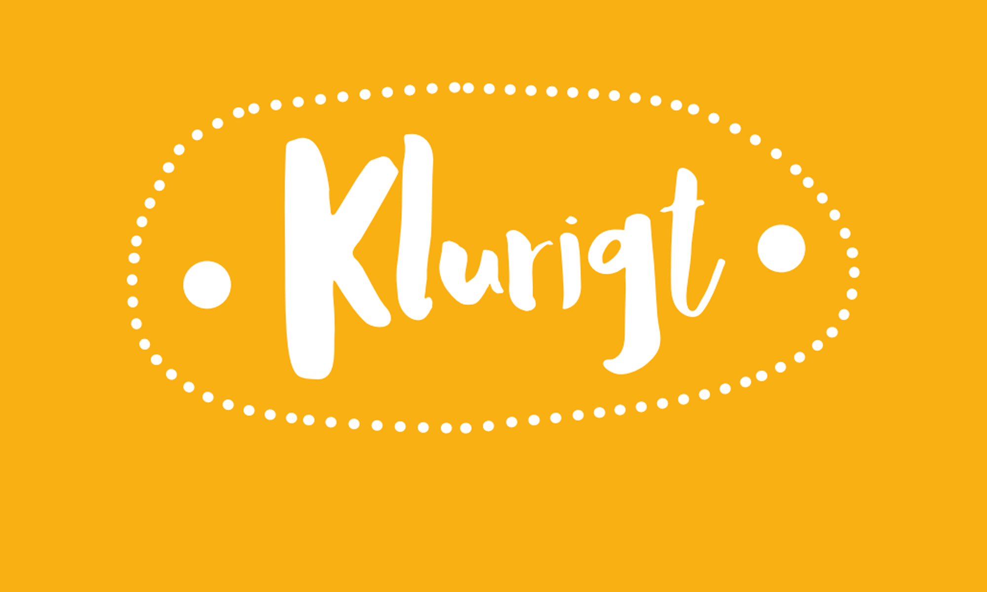 Gul bakgrund där det står Klurigt på med vit text